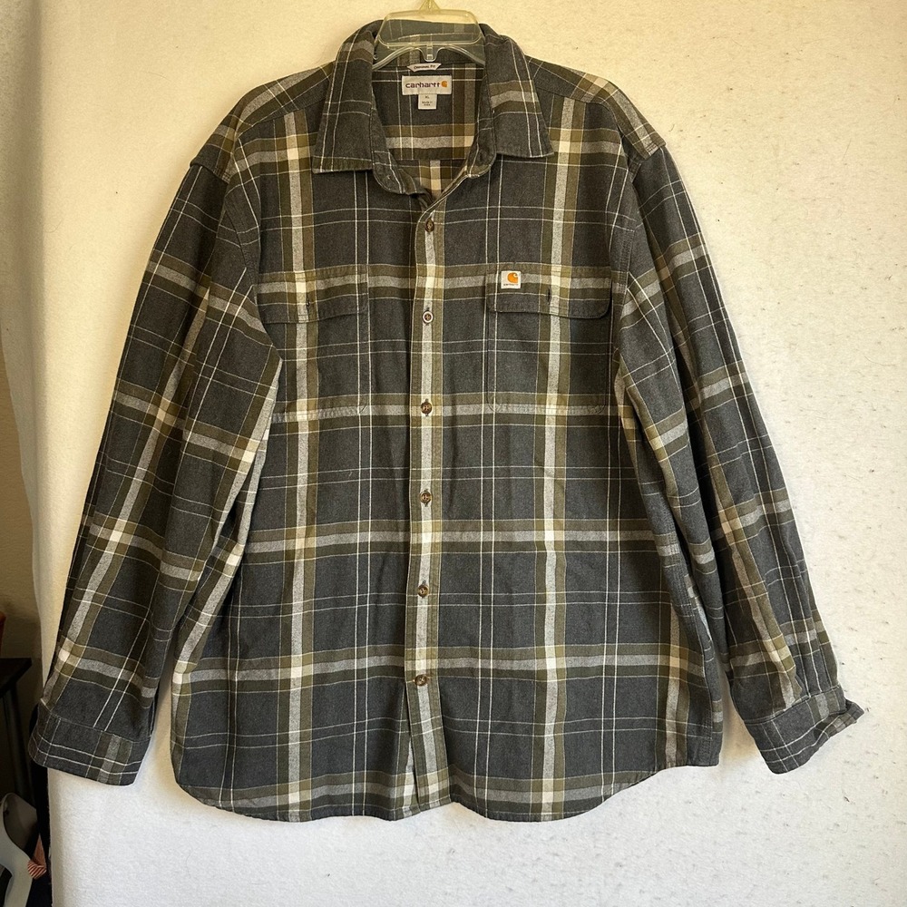 Carhartt XL Plaid Flannel Shirt‎ Gray Green 102815 013 Long Sleeve Original Fit